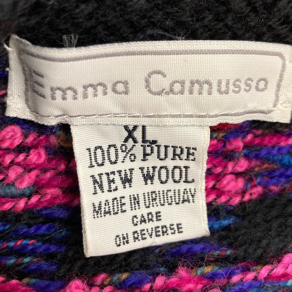 Emma Camusso Vintage Wool Chunky Knit Cardigan Pink Black Purple XL - Picture 12 of 14